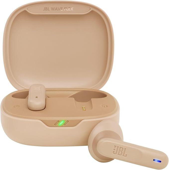 JBL Wave Flex, Wireless In-Ear Headphones, IP54 and IPX2 Water Resistance, TalkThru Technology and AmbientAware, 32 Hour Battery Life in Beige - Image 1