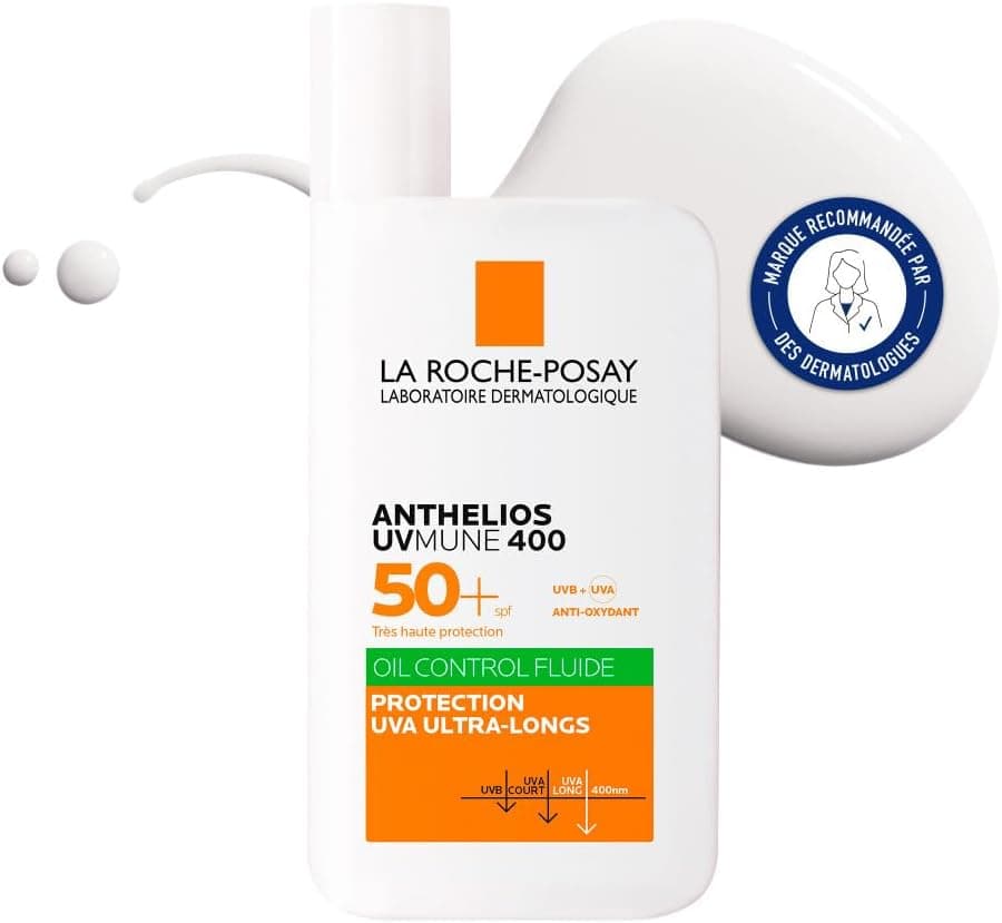 La Roche-Posay - Anthelios UVMune 400 - Crème Solaire Fluide SPF 50 Oil Control - Haute Protection Solaire Contre les UVA/UVB - Effet Matifiant - Soin Visage Pour Peaux Mixtes à Grasses