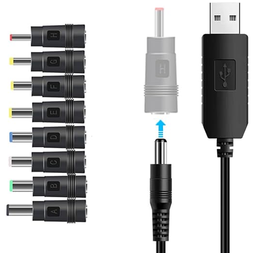 8in1 USB to DC Power Cable | USB to DC 12V 5.5*2.1mm Charging Cable with 8 Connectors | 1 Meter | for Router, LED Light, Speaker, TV Box, Philips Hue Hub - Image 1