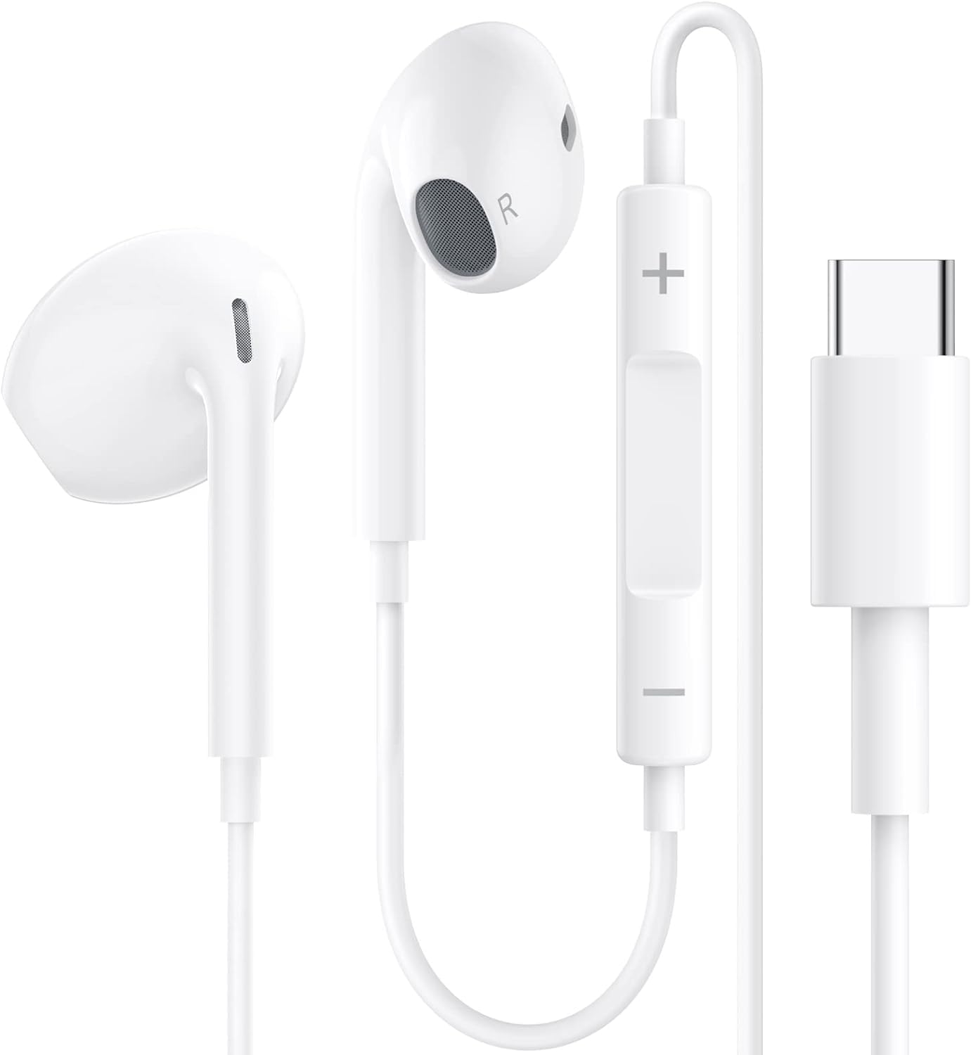 Wired Earphones USB-C for iPhone 17/16/15 Hi-FI Stereo Typ-C In-Ear Earphones with Microphone and Volume Control for Apple 17/16/15, Samsung S24/S23, iPad - White - Image 1