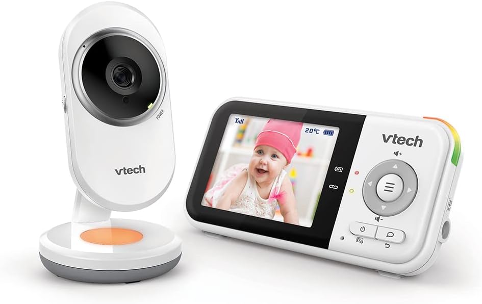 VTech BM3254 Baby Monitor with Camera, Long Rang,2.8" LCD Screen,Color Night Light,Southing Sound &Lullabies,Two Way Talk - FR Version White - Image 1