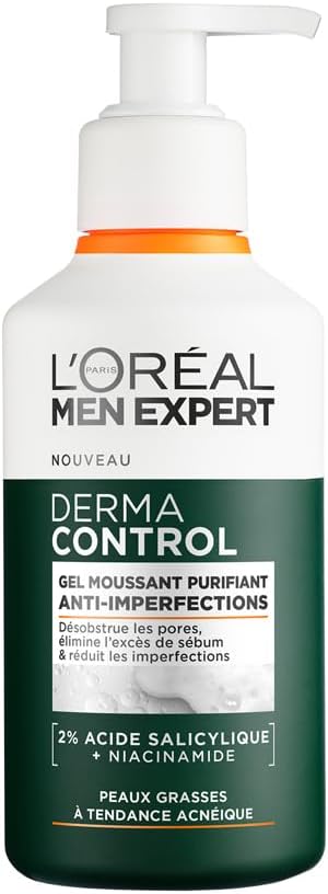 L'Oréal Men Expert - Gel Moussant Purifiant Anti-Imperfections - Nettoyant - Désobstrue les Pores et Réduit les Imperfections - Enrichie en Acide Salicylique - Derma Control - 260 ml - Image 1