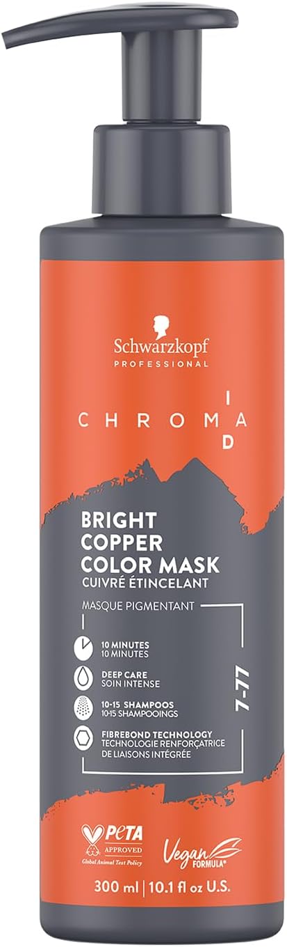 Schwarzkopf Professional CHROMA ID Semi Permanent Colour Mask Mix Tone Color System Refreshing Intense Care Deep Conditioning Vegan Formula 7-77 Shiny Copper 300ml - Image 1