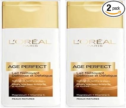 L'Oréal Paris - Energizing Cleansing Milk for Face & Eyes - Cleansing, Straightening & Relaxing - Calcium & Vitamin C Enriched - Mature Skin - Age Perfect - 200 mL (Pack of 2) - Image 1