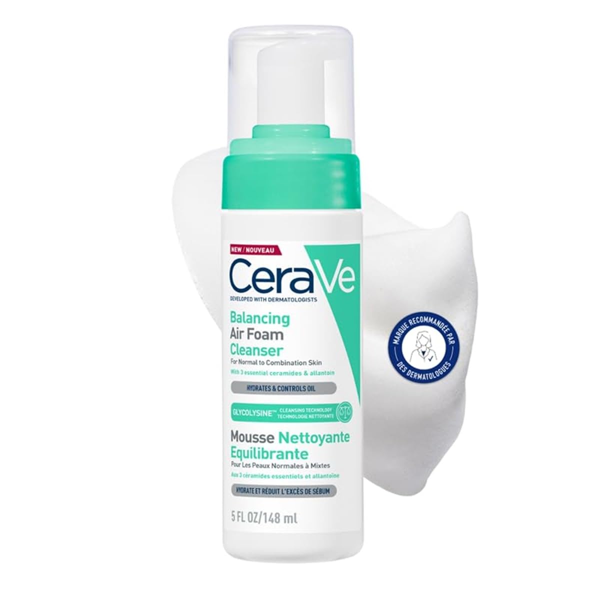 CeraVe - Balancing Cleansing Foam - Moisturizes & Removes Excess Sebum - Glycolysin, Ceramides & Allantoin - Normal to Combination Skin - 148 ml - Image 1
