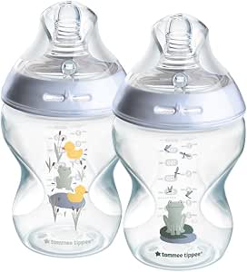 Tommee Tippee Closer To Nature Bottles, 260 ml, Anti-Colic Valve, Soft Teat, Pack of 2, Ollie the Owl