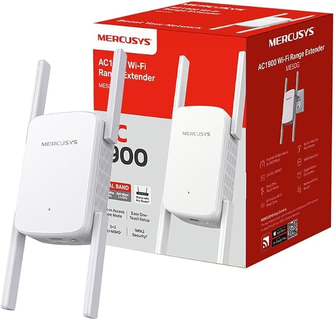 MERCUSYS ME50G TP-Link WiFi Repeater, AC1900Mbps Dual-Band WiFi Amplifier, WiFi Extender, Four Adjustable High Gain Antennas, 1 Gigabit Port, MU-MIMO, Compatible with All Internet Boxes