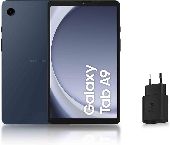 Samsung Galaxy Tab A9 Android Tablet, 64GB Storage, Large 8.7" Screen, WiFi, Rich Sound, Navy Blue, with 25W Fast Mains Charger Included (French Version) - Image 1