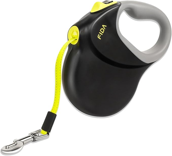 Retractable Dog Lead, Flexible Lead, Up to 50 kg, Nylon Tape with Reflective Stitching for Medium and Large Dogs for Walking, 8 m, Black and Yellow - Image 1