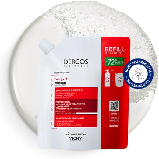 Vichy, Dercos Technique Energy+, Anti-Hair Loss Stimulating Shampoo, Enriched with Aminexil, Strengthens Hair Fibre, Brittle Hair, Eco-Refill, 400 ml - Image 1
