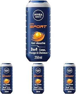 NIVEA MEN Gel Douche Sport (1 x 250 ml) — Soin lavant enrichi en minéraux — Gel douche homme 3 EN 1 revitalisant — Soin Nettoyant Corps Visage & Cheveux pour une Effet Fraîcheur 24h (Lot de 4) - Image 1