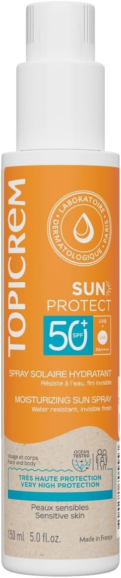 Topicrem - Sun Protect, Spray Solaire Hydratant Visage et Corps SPF50+ - Fluide Solaire Très Haute Protection, Hydrate 8h - Soin Peaux Sensibles, Dès 3 Ans - Parfum Ensoleillé - 150 ml - Image 1