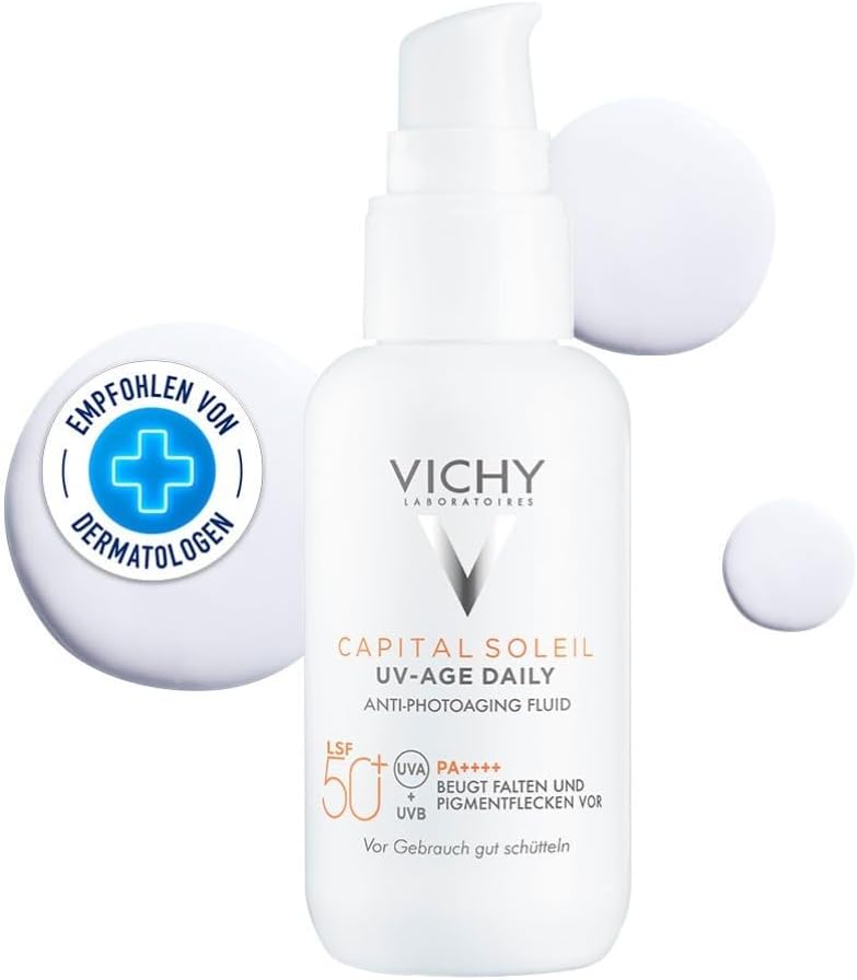 Vichy, Capital Soleil, Fluide Anti-Photovieillissement, SPF50+, Protection & Anti-Âge, Enrichi en Peptides & Niacinamide, Pour Tous Types de Peau, 40 ml - Image 1