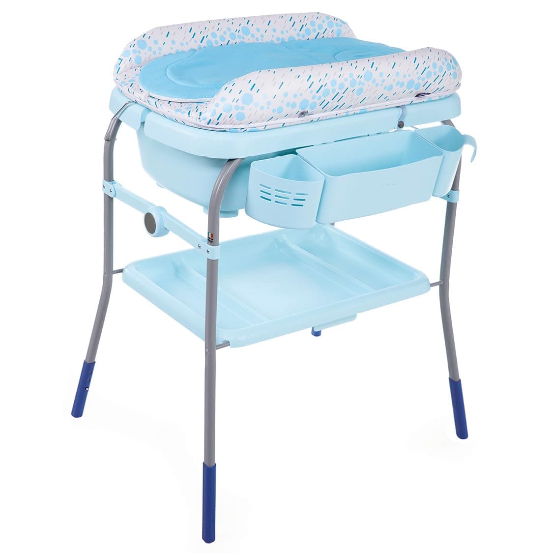 Chicco, Cuddle & Bubble Ergonomic Changing Tub with Mattress and Soft Reducer, Adjustable Height, Compact Closure, Parent Storage, Max 11kg, Ocean, Blue