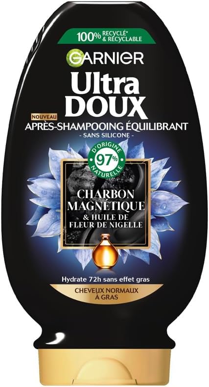 Garnier Ultra Doux Hydrating & Balancing Conditioner with Magnetic Charcoal & Black Flower - For Normal to Oily Hair - 200 ml - Image 1