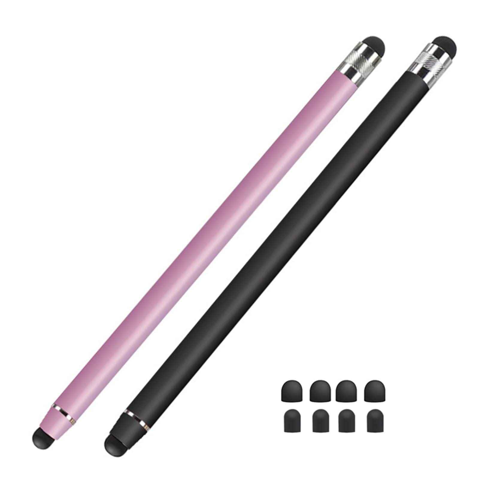 2 Pcs Universal Touch Screen Stylus Pen 2 in 1 Capacitive Touch Stylus Compatible with Tablets, Smartphones, Mi, Samsung Galaxy (Black + Rose Gold) - Image 1