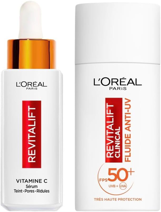 L'Oréal Paris Revitalift Clinical Anti-Aging Facial Routine Set with Vitamin C 12% Pure Vitamin C and Anti-UV Sun Fluid SPF 50+ - Image 1