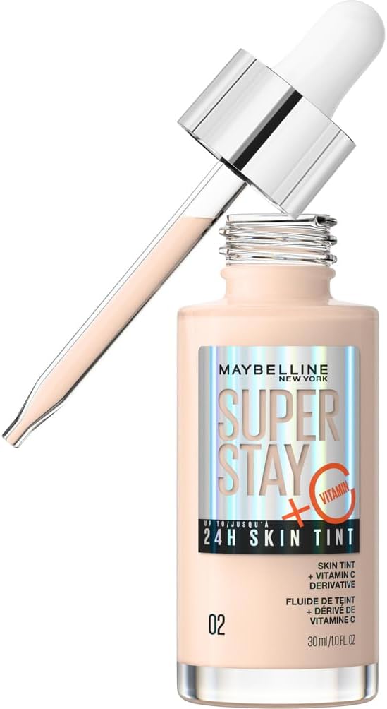 Maybelline New York - Fond de Teint Fluide - Glow & Soin de la Peau - À la Vitamine C - Longue Tenue 24H - Formule Vegan - Superstay Skin Tint - Teinte : 02 - 30 ml - Image 1