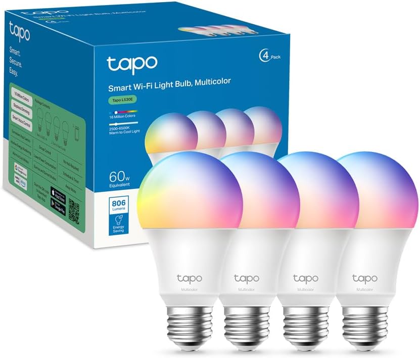 Tapo Ampoule Connectée WiFi, Ampoule LED E27 Multicolore 2500K-6500K, Dimmable 8.7 W 806Lm, Compatible avec Alexa et Google Home, Commande Vocale, Economie d'énergie, L530E(4-pack) - Image 1