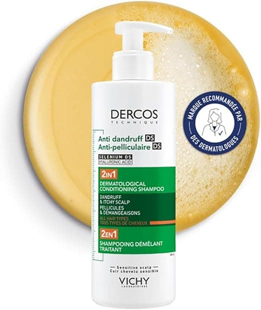 Vichy, Dercos, DS 2 in 1 Anti-Dandruff Shampoo, Detangling and Treating, Dandruff & Itching, All Hair Types, 390 ml