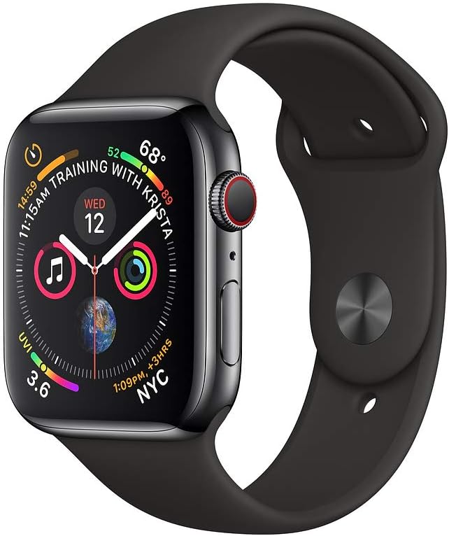 Apple Watch Series 4 (GPS + Cellular, 44MM) - Black Stainless Steel Case with Black Sports Strap (Refurbished) - Image 1