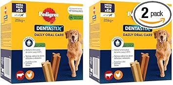 PEDIGREE DENTASTIX 56 Bâtonnets à Mâcher pour Grand Chiens 25kg+, 8 Sachets de 7, Saveur Poulet et Bœuf, Détartrage Dentaire Chien, Soins Dentaires pour Chien (Lot de 2) - Image 1