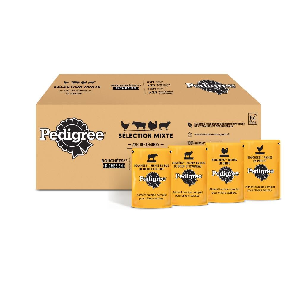 Pedigree Freshness Sachets in Mixed Selection Sauce with Vegetables 4 Varieties for Adult Dogs 84 x 100g - Image 1