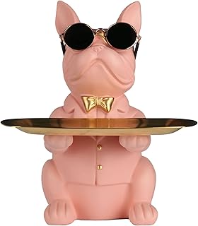 Pink Resin Bulldog Table Storage Tray Statue Piggy Bank Sculpture, Keys, Sweets, Small Objects Storage Tray Home Decor - Image 1