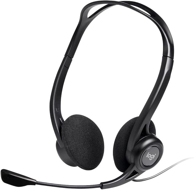 Logitech 960 Wired Headphones, Stereo Earphones with Microphone, Anti-Parasite, USB, Light Weight, Built-in Cord Controls, PC/Mac/Laptop - Black - Image 1