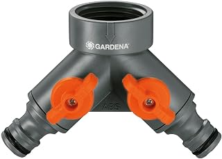 Gardena Vanne à 2 voies: Distributeur d'eau pour robinet avec filetage de 26,5 mm (G 3/4 Pouce), pour une connexion simultanée de deux périphériques, les deux sorties réglables (938-20) - Image 1