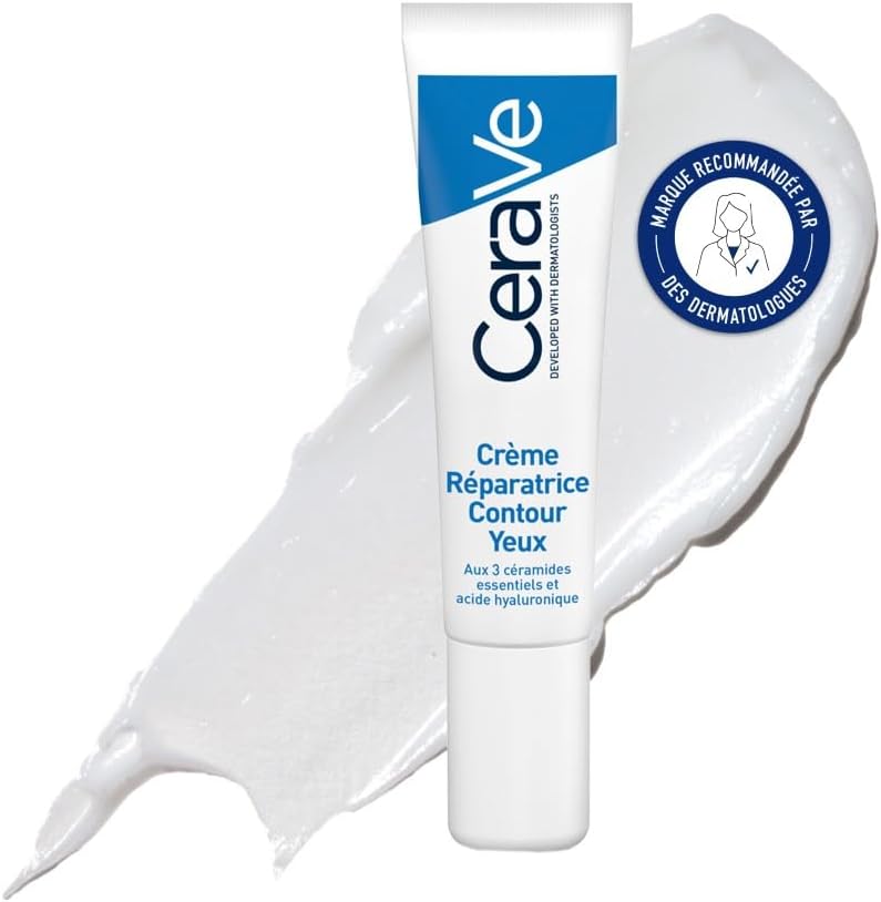 CeraVe - Crème Réparatrice Contour des Yeux - Réduit Poches & Cernes - Crème Yeux Hydratante 24 h - 3 Céramides, Acide Hyaluronique & Extraits de Plantes Marines - Tous Types de Peau - 14 ml - Image 1
