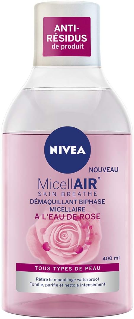 NIVEA - Eau Micellaire Biphase Rose Care - Efficacité Waterproof - Visage, Yeux, Lèvres - Nettoie, Tonifie & Purifie - Peau Fraîche & Hydratée - Eau De Rose Bio - Tous Types De Peaux - 400 ml - Image 1