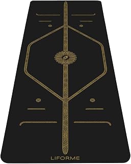 Printed Yoga Mat - Free Yoga Bag Included - Patented Alignment System, Warrior-Style Grip, Non-Slip, Sweat Resistant, Long, Wide (Black & Gold) - Image 1