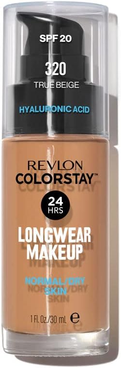 Revlon Colorstay, Fond de Teint Longue Tenue, Peaux NormalesàSèches, 24H Tenue + Soin, Formule enrichie en Acide Hyaluronique, Hydratation Intense, Spf 20 N320 True Beige 30Ml - Image 1
