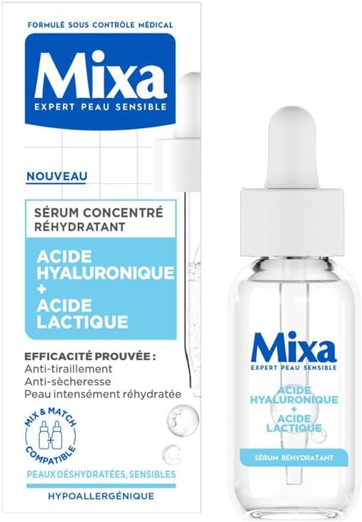 Mixa - Sérum Concentré Réhydratant - Pour Peaux Déshydratées et Sensibles - Enrichi en Acide Hyaluronique et Lactique - 30 ml - Image 1