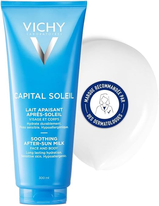 Vichy, Capital Soleil, After Sun Soothing Milk, Face and Body, Water Resistant, Enriched with Hyaluronic Acid for Soothing and Refreshing, All Skin Types, 300 ml - Image 1