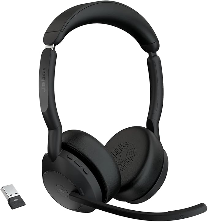 Jabra Evolve2 55 Wireless Stereo Headset with Jabra Air Comfort Technology, Noise Cancelling Microphones and ANC - MS Teams Certified, Works with All Platforms - Black - Image 1