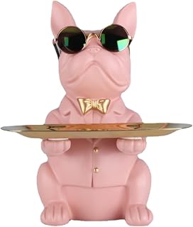 Bulldog Statue Multifunction Resin Dog Storage Tray Decorative Dog Storage Tank Creative Storage Container Coin Purse Keychain (Pink) - Image 1