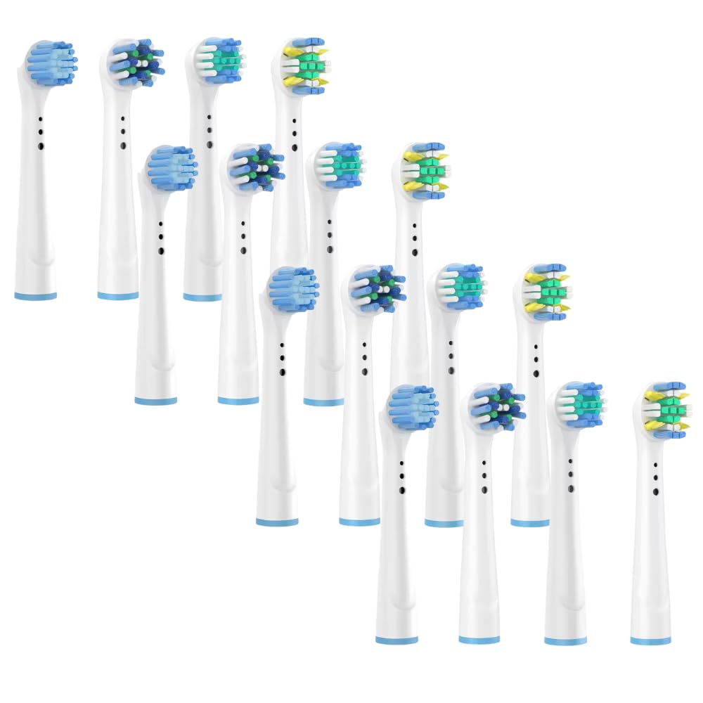 16 Replacement Brushes Compatible with Braun Oral-B - For Pro/Vitality/Genius/Smart (except iO/Pulsonic) - 4 Types: CrossAction, Precision, Interdental, Sensitive - Image 1