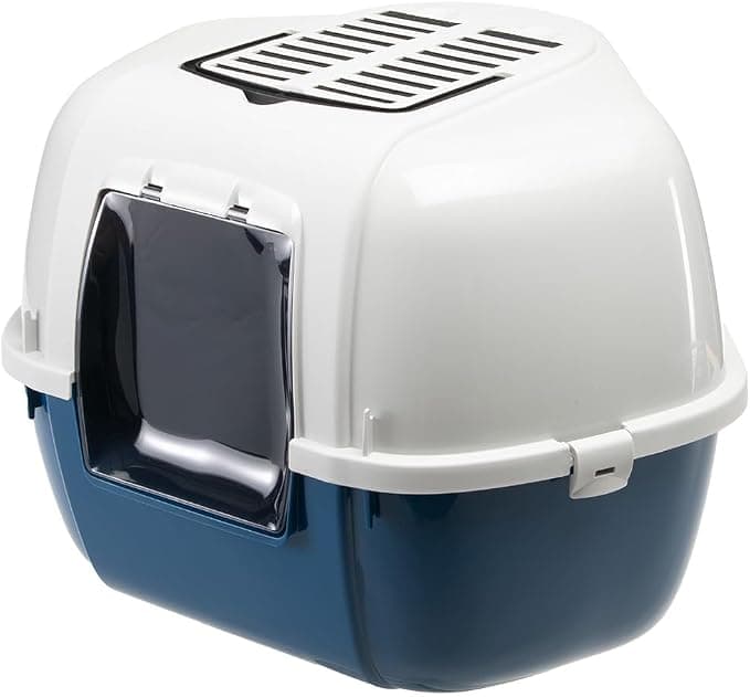 Ferplast Bac Litiere pour Chat, Maison de toilette pour Chat, Bac à litière d'angle, 2 filtres à charbon actif anti-odeur inclus, Porte battante obscurcie, 57,5 x 51,5 xh 42 cm, MIKA