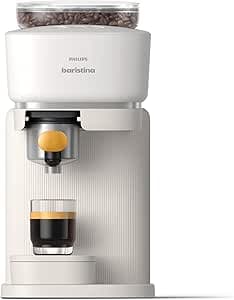 Philips Baristina Espresso Machine, Real Espresso, Made Easy, Compact, 16 Bar Pressure, Built-in Grinder, White Machine with Yellow Filter Holder (BAR300/03)