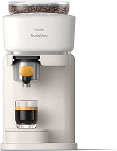 Philips Baristina Espresso Machine, Real Espresso, Made Easy, Compact, 16 Bar Pressure, Built-in Grinder, White Machine with Yellow Filter Holder (BAR300/03) - Image 1