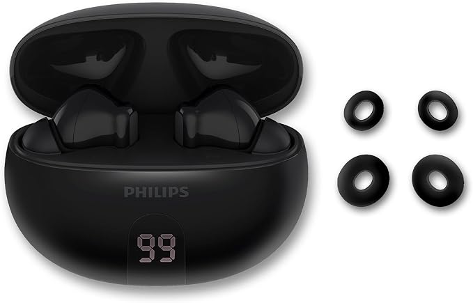 Philips TAT2520BK True Wireless Bluetooth Noise Cancelling Earphones - Small Earbuds, Natural Sound, Dynamic Bass Function - Pocket Charging Case, Clear Calls - Black - Image 1