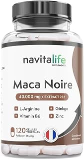 Maca Noir 40 000 mg Extrait 25:1 + Ginkgo Biloba, Zinc, L-Arginine et Vitamine B6. Boostez votre,Energie et Votre Agilité Mentale | Améliorez vos Moments les Plus Personnels. 120 Gélules - Image 1