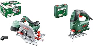 Scie circulaire filaire Bosch - PKS 55 A (1200W, livrée avec lame pour bois, butée Parallèle) & Scie Sauteuse Filaire Bosch - PST 650 (500 W, Livrée avec Coffret de Rangement et 1 Lame de Scie) - Image 1