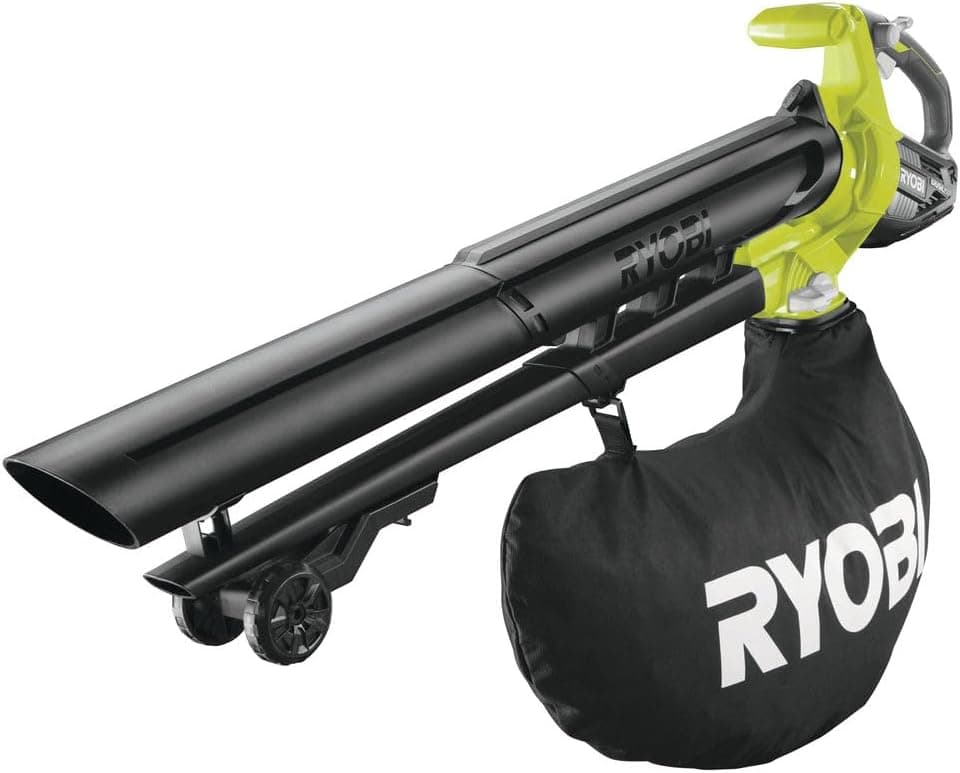 RYOBI - Souffleur Électrique sans Fil Aspiro-Broyeur à Batterie 18V One+ Brushless - Utilisations Nettoyage Feuilles Mortes, Allées, Terrasses, Pelouse et Petits Jardins - 1 Sac Étanche 35L - OBV18