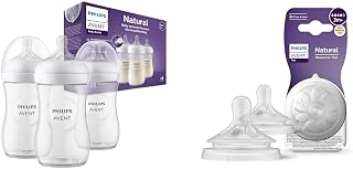 Philips Avent Lot de 3 biberons à Réponse Naturelle de 260 ml sans BPA & Avent Lot de 2 tétines pour biberon à Réponse Naturelle 0% BPA, Débit 4 pour Bébé de 3 mois + (modèle SCY964/02) - Image 1