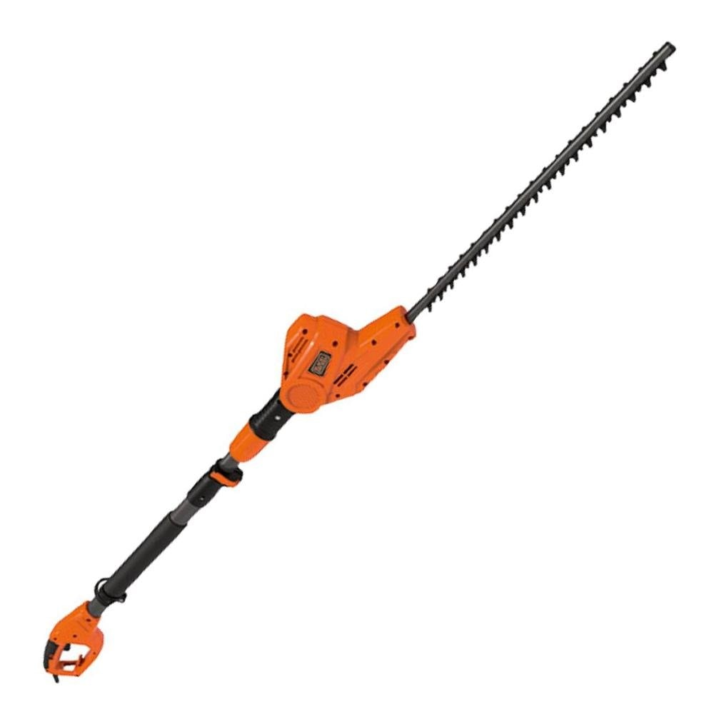 BLACK+DECKER Hedge Trimmer on Pole 550 W, Electric Hedge Trimmer 51 cm with Asymmetrical Blade, Telescopic Handle, Swivel Head and Double Switch, Distance 22 mm, PH5551-QS Black/Orange - Image 1