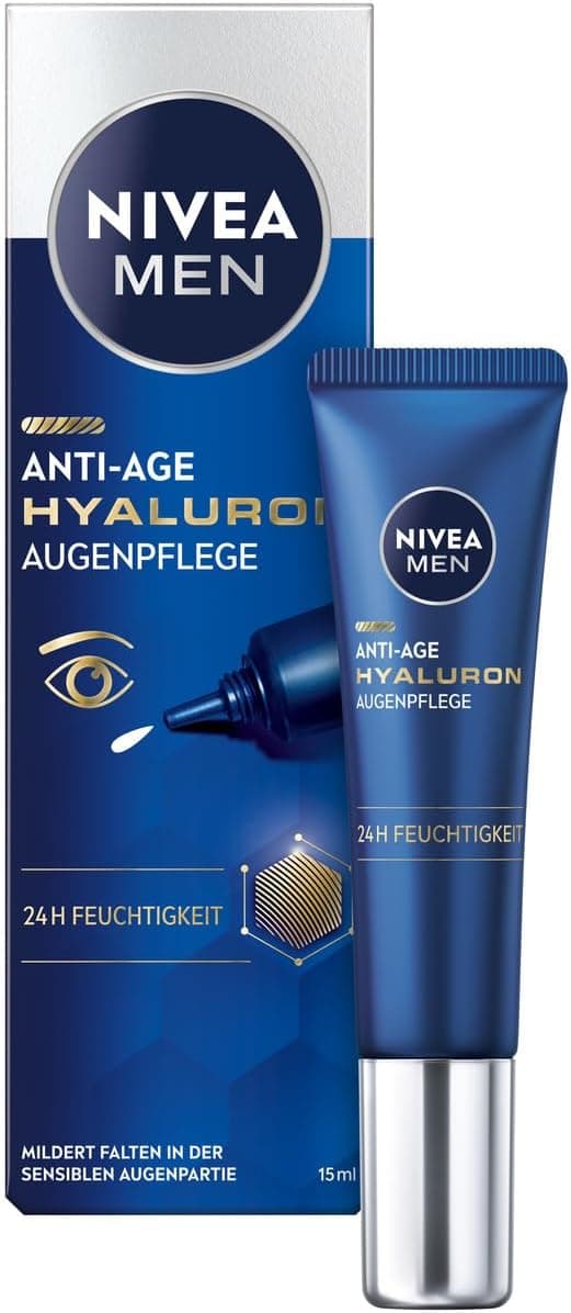 NIVEA MEN Crème contour des yeux anti-âge à l'acide hyaluronique - Contre les rides et les cernes - Soin hydratant pour les yeux à l'acide hyaluronique (15 ml)