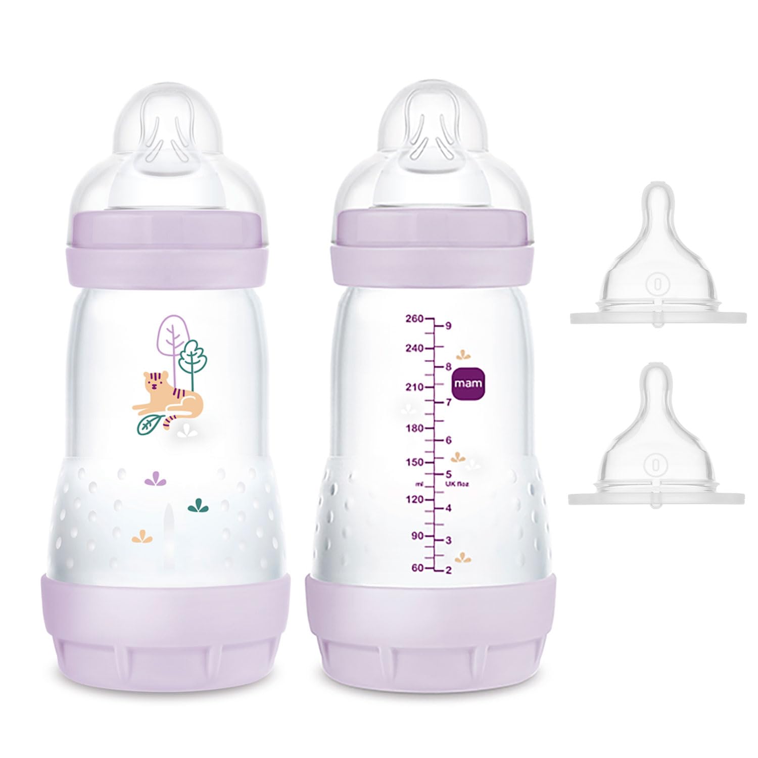 MAM Sparset III Anti-Colic Starter Kit with Bottle and Bottle 260ml + 2 x 0 Teats Ideal for Breast Milk and Pre-Food - Image 1